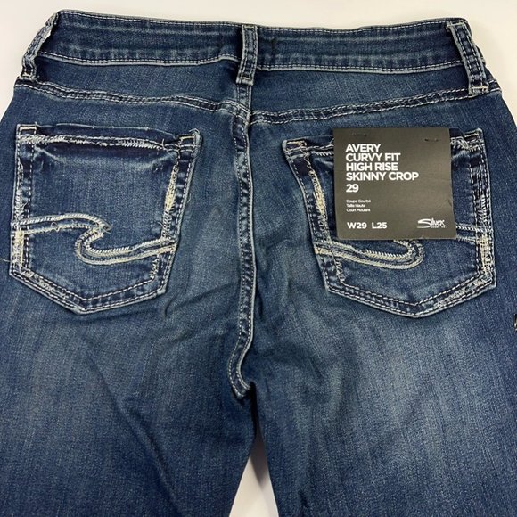Silver Jeans Womens Avery Curvy Fit High Rise Skinny Crop Blue Jeans 29x25 New - Picture 7 of 12